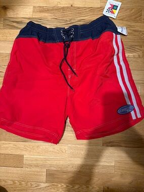 Newport Red Board Shorts with Navy Waistband and White Side Stripes